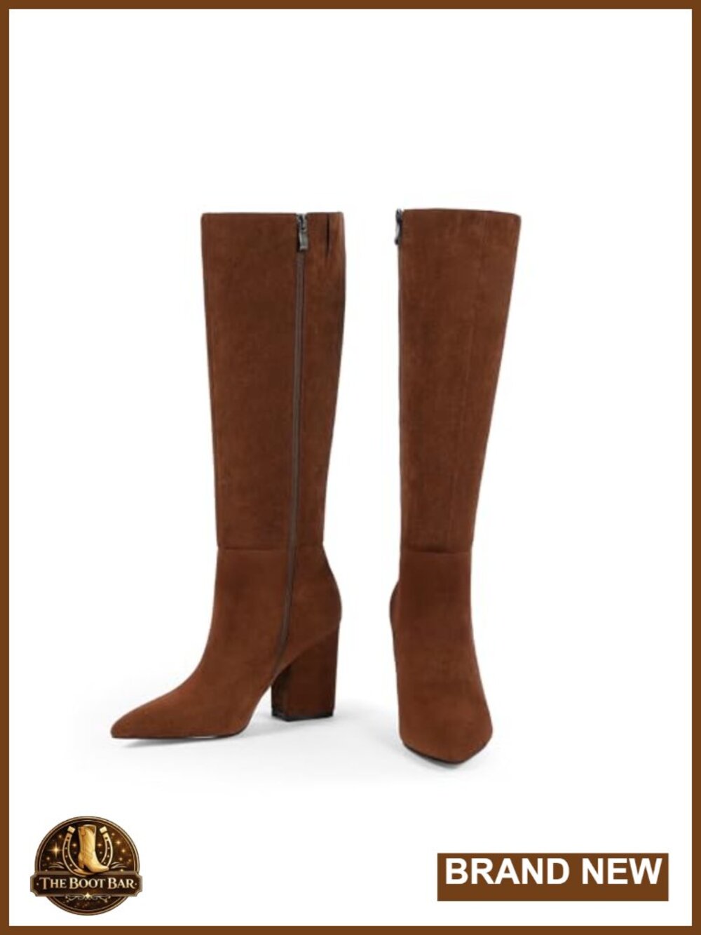 Knee High Boots Women Chunky Heel Faux Suede Pointed Toe Tall Fall Boots